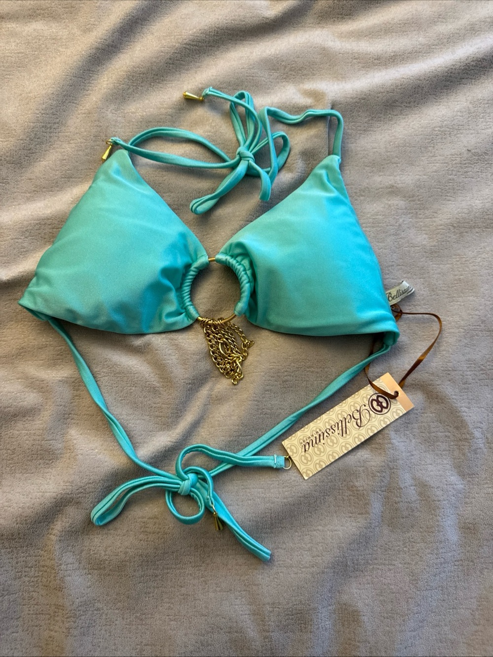 bellissima swimm top sz m blue gold chain hardware sz m
